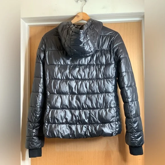 Zara Puffy Shiny Black Winter Warm Jacket - size S - Picture 3 of 4